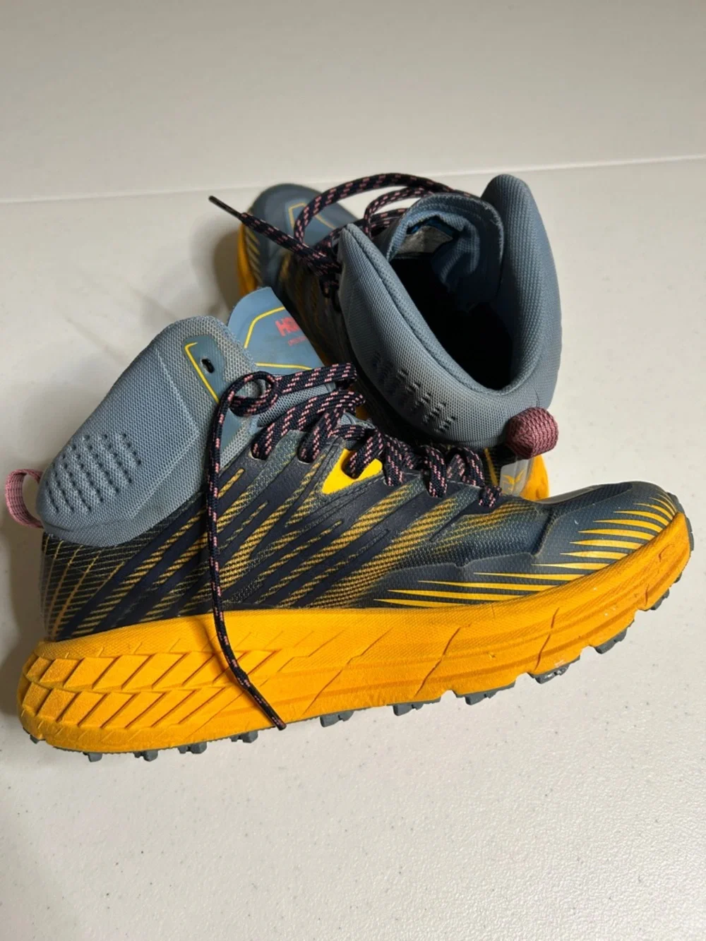 Hoka One One Gray and Yellow Trail Running Shoes SIZE 7